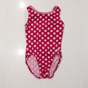 CHRISTMAS GK ELITE Gymnastics Dance Leotard Medium Polka Dot HOLIDAY RED Xmas